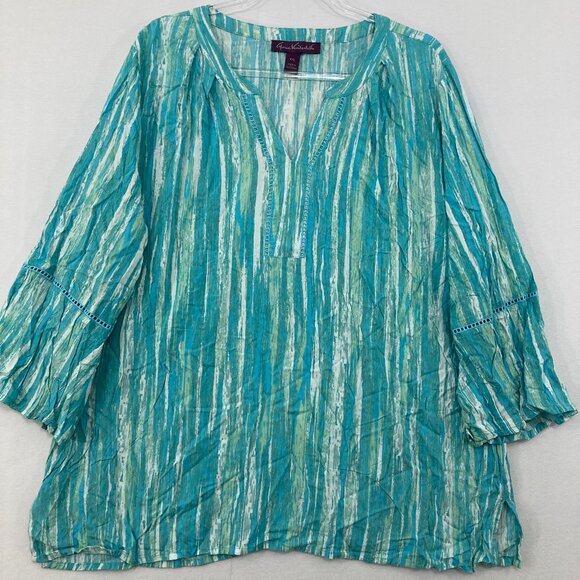 Gloria Vanderbilt size XXL Blue Abstract Split Neck Ultra Soft Comfy Popover Top - Picture 1 of 9